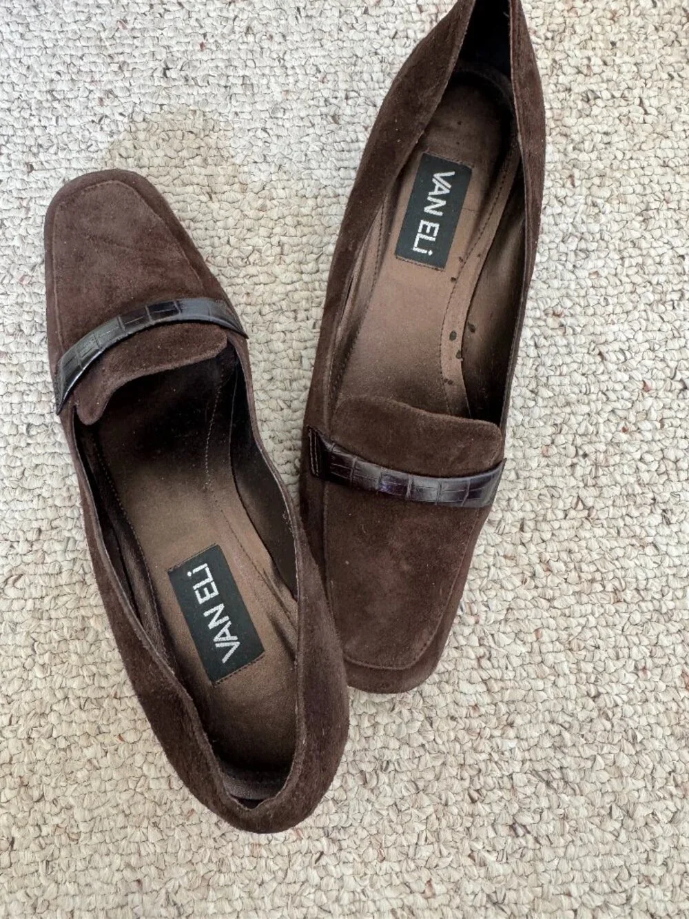Vaneli Chocolate Brown Suede Wedge Loafer Slip on Shoes Sz 9.5
